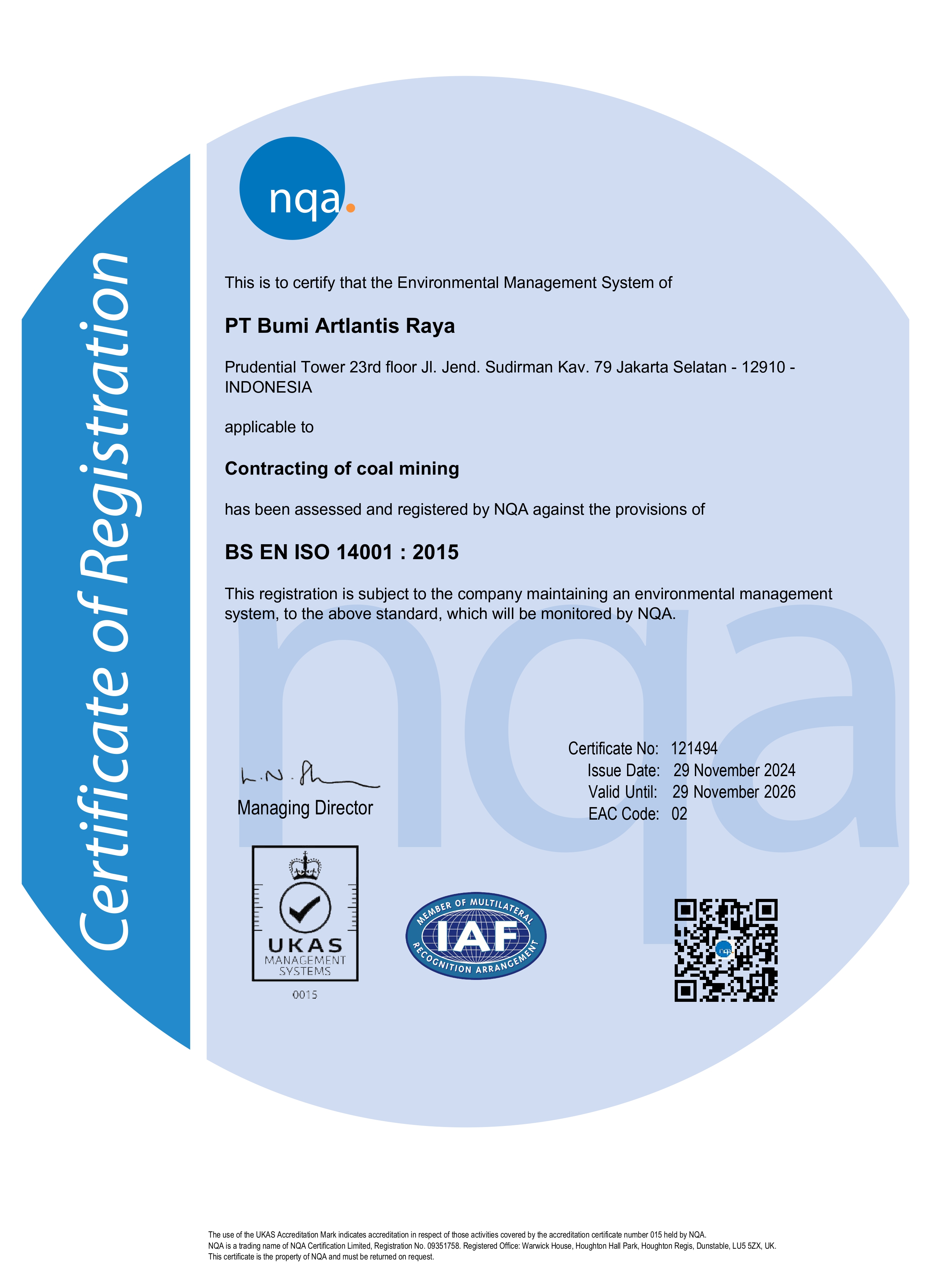 Sertifikat ISO 14001:2015